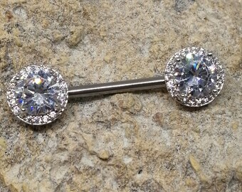 1 x Crystal Super Bling Nipple Bar - 1.6mm Gauge 14mm Length - UK Seller