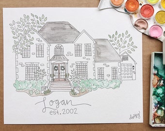 Custom Watercolor House Portrait 8x10
