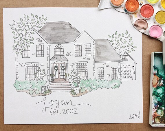 Custom Watercolor House Portrait 8x10