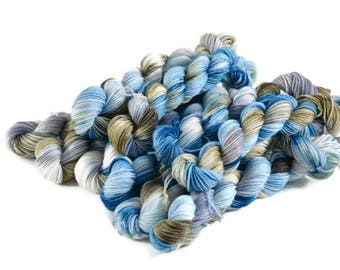 Mini Skeins, Hand Dyed Yarn, Sock Weight, Superwash Merino Wool Yarn, Knitting Yarn, Sock Yarn, Multi-colored, teal, green, gray - Cliffside