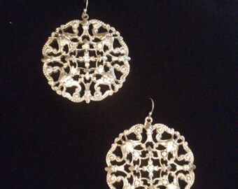 Silver Tone Filigree Medallion Earrings