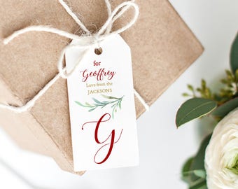 Christmas Gift Tags Template Instant Download, Printable Initial Gift Tags, Xmas Tags, 2x4", 6 per sheet. "Festive". Edit in WORD or PAGES
