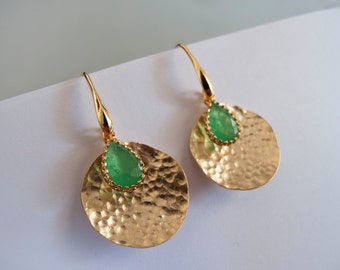 Verde oro penzolare orecchini - regalo per lei - Bridesmaid Gift