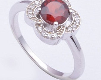 Handmade 925 sterling silver ring, Garnet ring