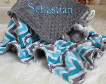 Baby Blanket, Personalized Baby Boy Blanket, Topaz Charcoal Shevron Baby Boy Blanket, Baby Gift, Baby Shower Gift, Minky Baby Blankets