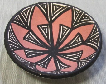 D. Reano miniature Acoma pottery bowl polychrome geometric Pueblo Native American Indian Art Pottery Signed