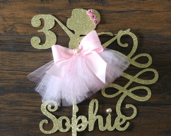 Ballerina Cake Topper, 3rd Birthday, ANY AGE NAME Color, Ballerina Party, Girl Birthday Party, Girl Baby Shower, Name Cake Topper, Swarovski