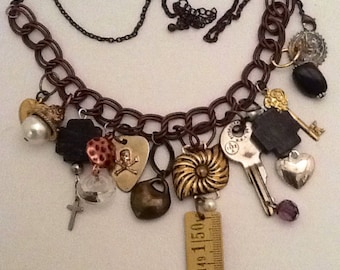 Assemblage Charm, Repurposed,Redesigned,and Refashioned Memory Necklace