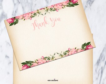 Thank You Card-Printable-DIY-Instant download-Floral-Baptism-Vintage-Pink-Girl-Blank-Dedication-Party-Christening