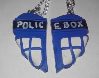 TARDIS Doctor Who Best Friends Heart Pendant. Besties on Book Mark Key Ring Polymer Clay