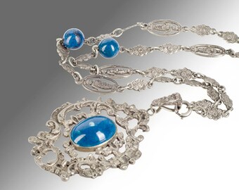Peruzzi, Cini or Coppini 800 silver pendant necklace with blue stone