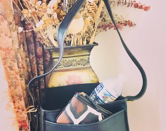 Vintage Coach Leather Saddle Bag // Coach Black Leather Handbag // Coach Messenger Bag Made In New York City # 7801