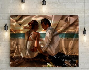 Silk/ 12th Wedding Anniversary Custom Couples Portrait - Photo to Canvas Art Print, Perfect Anniversary Gift!