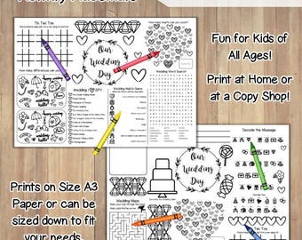 Wedding Activity Place Mat / Printable Instant Download / Children's Place-Mat Wedding Coloring Pages Favors / DIY Reception Activities