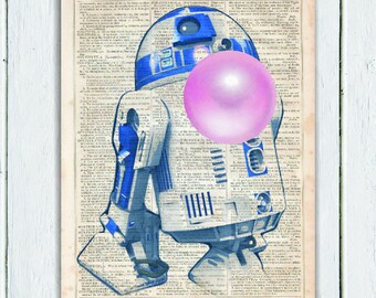 R2D2 STAR WARS Poster Art, Nerd Art, Nerd Poster, Bubble Gum Poster Print on Dictionary Paper, Art Print, Dictionary Art Print, Star Wars