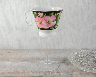 Tea cup wine glass, teacup wine glass, wedding wine glass, unique wine glass, cottage chic, repurposed, upcycled