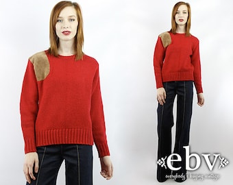 Vintage 90s Red Wool Sweater Vintage Sweater Vintage Jumper Vintage Pullover Red Sweater Vintage Knit Red Wool Jumper Leather Sweater