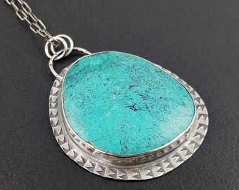 Turquoise Necklace, sterling silver, michele grady, stamped, turquoise, blue silver, turquoise jewelry, boho, bohemian necklace, pendant
