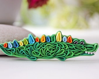 Crocodile brooch polymer clay crocodile crocodile jewelry tropical jewelry multicolored crocodile accessory polymer clay reptile jewelry