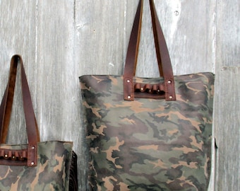 Camouflage Leather Tote Bag "Ammo" Loops by Stacy Leigh