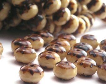 Czech Glass Beads Gemstone Donuts 9x6mm Beige Picasso (25) CZF045