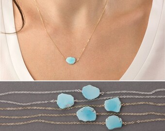 Raw Turquoise Necklace, GENUINE Sleeping Beauty Turquoise on 14k Gold Fill, Sterling Silver, or Rose Gold Fill / Layered and Long LN631