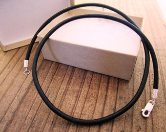 3mm Leather Cord Necklace - Pure Sterling Silver Clasp/Catch - 16"/18"/20"/24" inch - mens/womens - Black