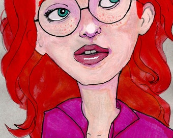 Redhead in Pink Print