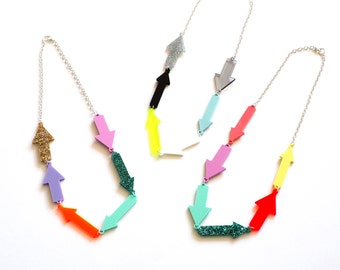 Arrow Necklace, Necklace, Acrylic Necklace, Statement Necklace, Big Necklace, Colourful Necklace, Handmade Necklace, Arrow, Laser Cut