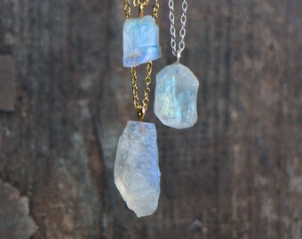 Raw Moonstone Necklace, Raw Crystal Necklace, Rainbow Moonstone Jewelry, Raw Stone Pendant, Gift for Him, Gift for Her, June Birthstone