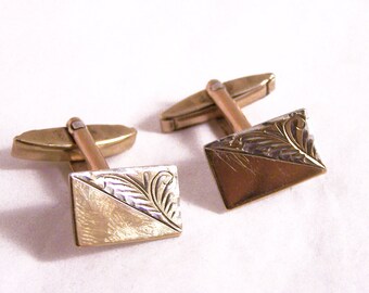 Vintage 9ct Gold on Silver Cufflinks, 1950's Cufflinks, Engine Turned Cufflinks, Mens Gift, Mens Jewelry, Rectangular Cuff Links
