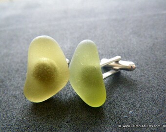 FOR HIM cufflinks - MERMAID - Organic moss green Sea Glass cufflinks for him or her with Genuine Natural Amalfi Sea Glass / nr47