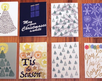 SALE - Printable Holiday Cards set of 8 - Printable Christmas Cards - Instant download Seasonal Greeting card - 4.25" x 5.5"