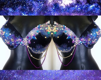 Galaxy Bra: edm, edc, edc outfit, rave bra, rave outfit, costume, universe, stars, sun and moon, raver, festival outfit, plur, kandi