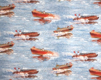 Lively Classic Speedboats Print Pure Cotton Fabric--By the Yard