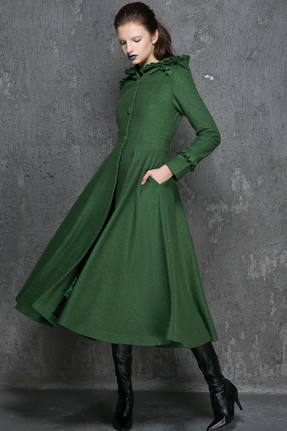 Womens Coats Winter Coat Emerald Green coatfit and flare