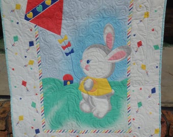 baby quilt, bunny baby quilt, bunny quilt, crib quilt, nursery decor, Easter quilt, Easter gift