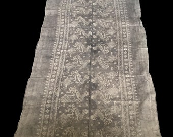 Antique Asian Faded Gray Cotton Batik Textile