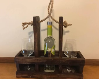 Wine bottle holder and wine glass picnic carrier