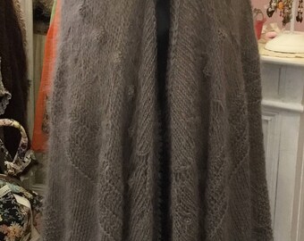Dark gray and black poncho shawl
