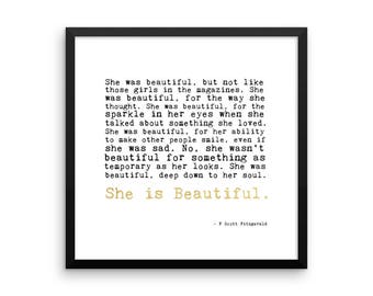 She is beautiful" F. Scott Fitzgerald quote printable