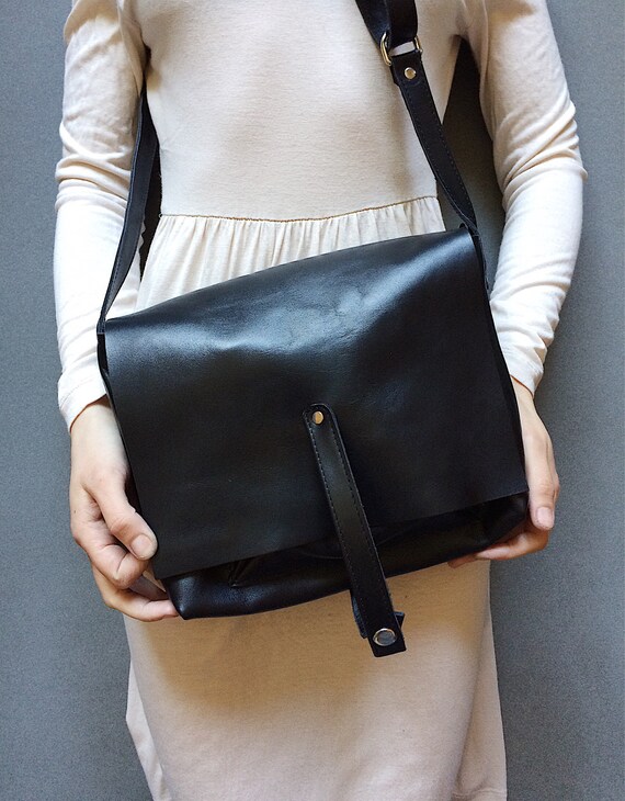 Black Leather Messenger Bag Cross Body Messenger Bag Small