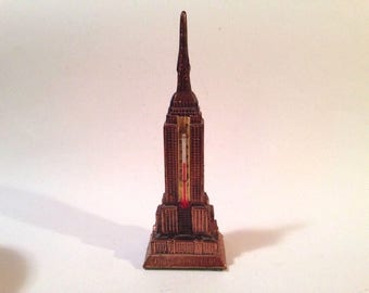 Metal Souvenir Empire State Building NY Thermometer Copper Tone 6.5" tall