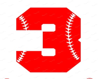 Digital Cut File, Monogram Baseball Numbers, Number 3, 3, Softball, Vinyl Cutting File, Baseball, SVG, DXF, EPS, Silhouette, Cricut