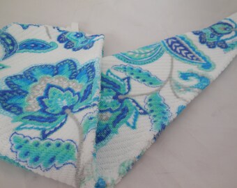 Royal Blue, Teal, White Hair Towel Wrap Extra Long to fit all hair lengths