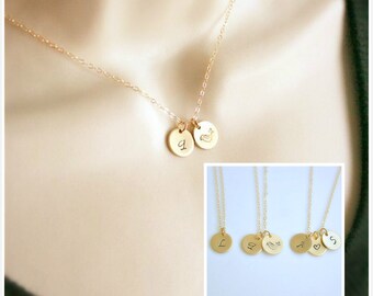 Personalized Necklace, Gold Filled Initial Disc Necklace, Dainty Charm Necklace, Monogram Letter Necklace, Bridesmaids Gift, Gold filled