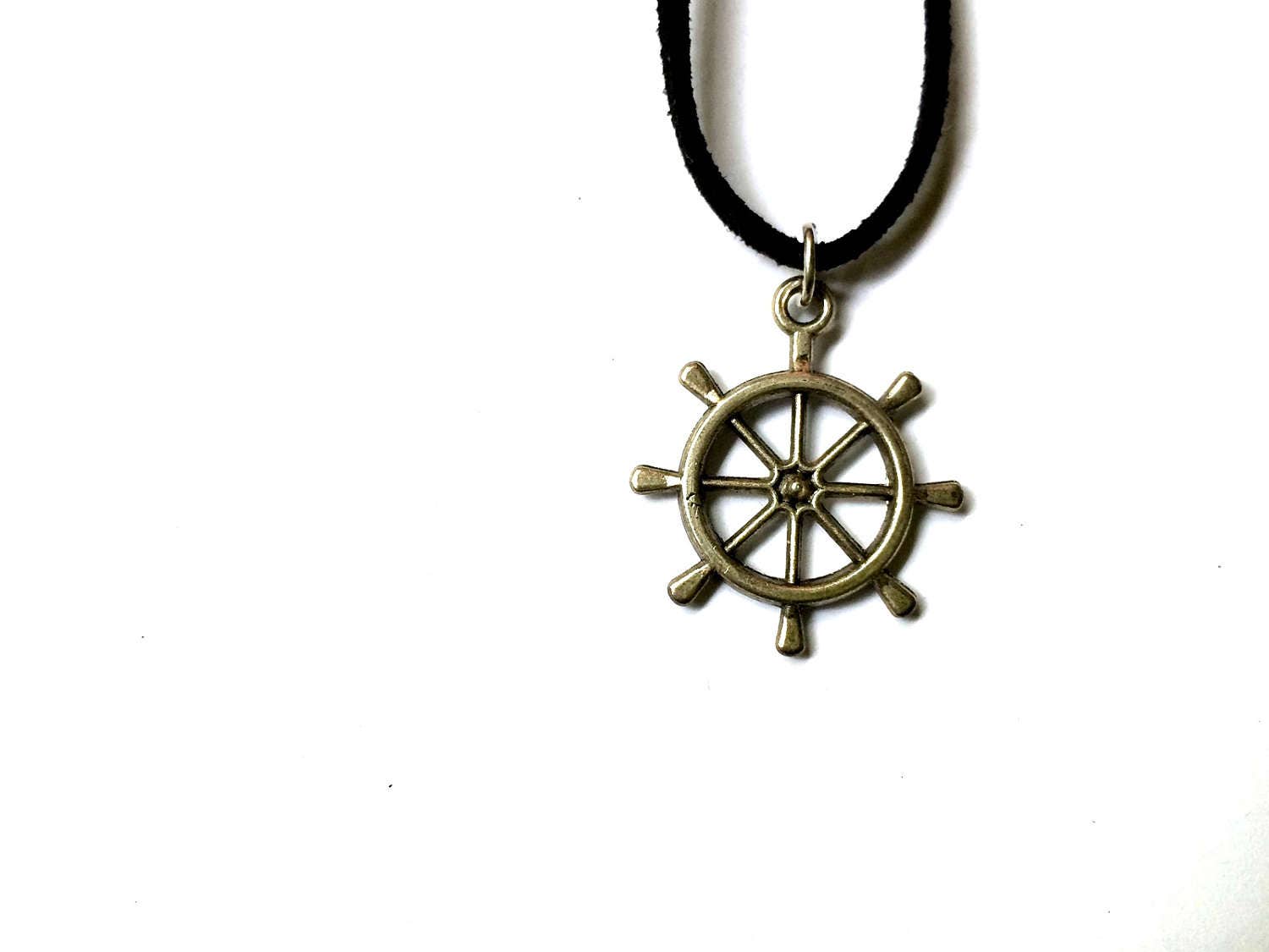 Ship Wheel Choker Necklace Boat Charm In Faux Suede Description Ship Wheel Choker Necklace