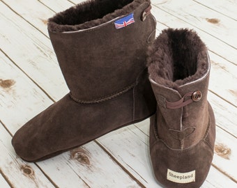 Sheepland British Made Genuine Sheepskin Mocha House Boots - (Factory Seconds)
