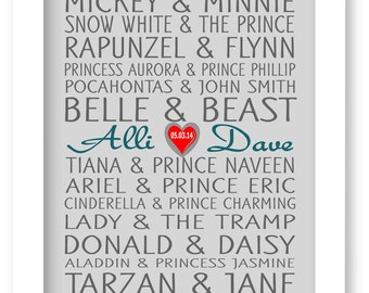 16 X 20 Canvas Disney Famous Couples Print Art Personalized Gift 16 X 20 Canvas Disney Famous Couples Print Art Personalized Gift