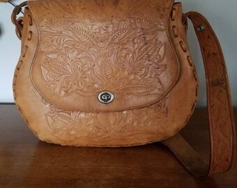 Tooled Leather Saddle Bag